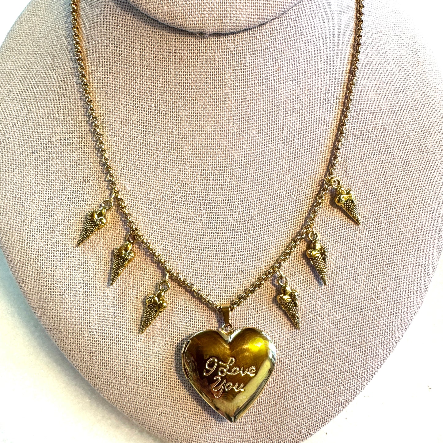 I Love You Heart Locket & Ice Cream Charms Necklace - 16" NECKLACE