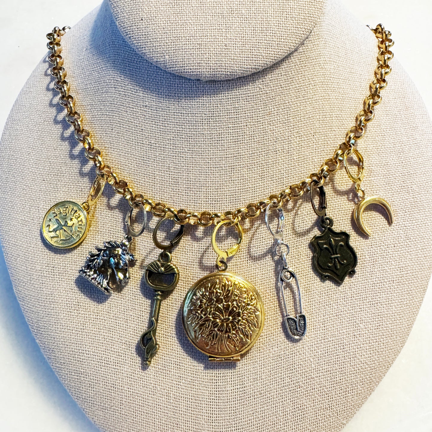 Customizable Zodiac Coin Vintage Locket & Charms Necklace (With Clips) - 16" NECKLACE